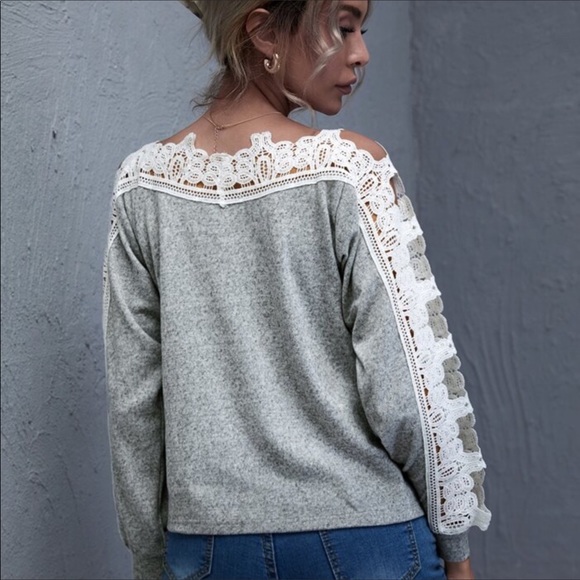 FINAL MARK-DOWN “HELLO FALL TOP GREY/WHITE LACE LS - Picture 4 of 5
